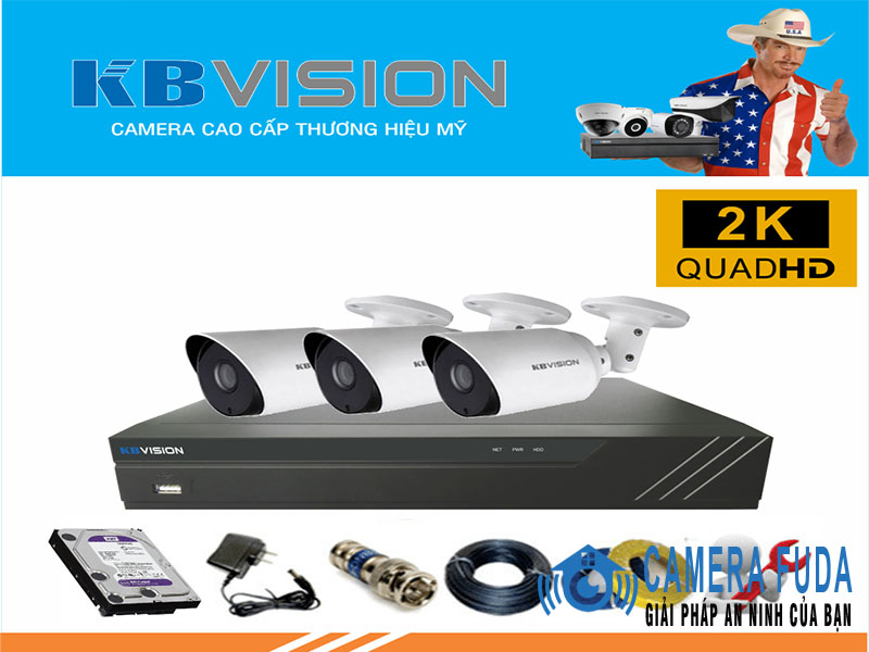 Lắp đặt trọn bộ 3 camera giám sát 4.0MP KBvision